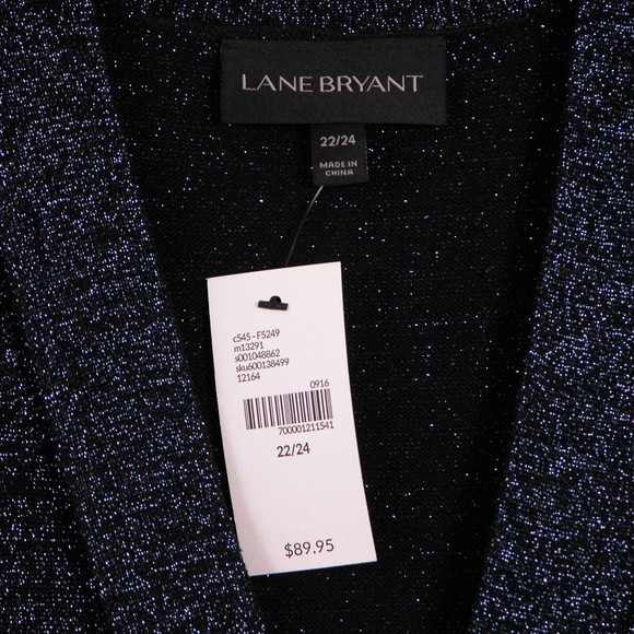 Lane Bryant Womens Sweater Dress 22/24 Metallic Sparkle Blue Tie Neck Career New - Picture 4 of 11